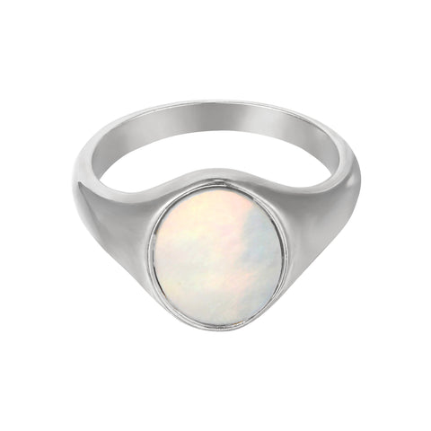 mother of pearl signet ring - seol gold