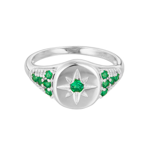 emerald cz star signet ring - seol gold