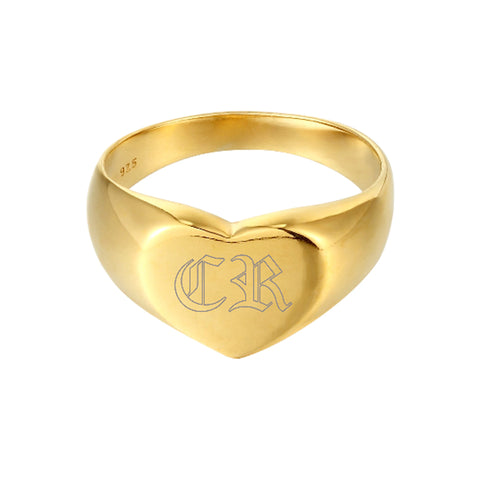 engravable heart signet ring - seol gold