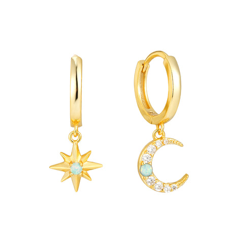 opal moon and star earrings - seol gold