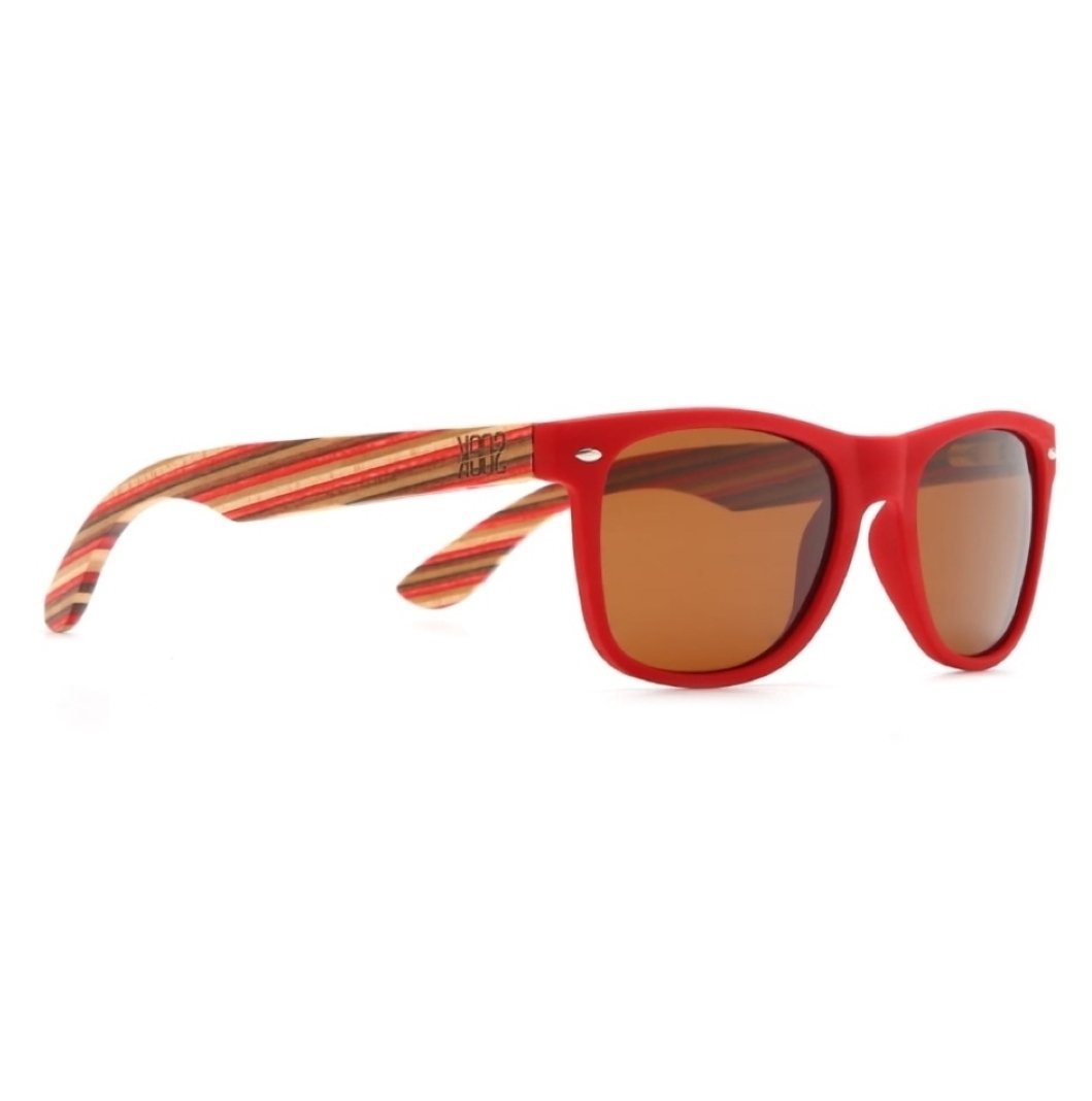 Red Sunglasses Wooden Striped Arms - COTTESLOE - Soek AUS