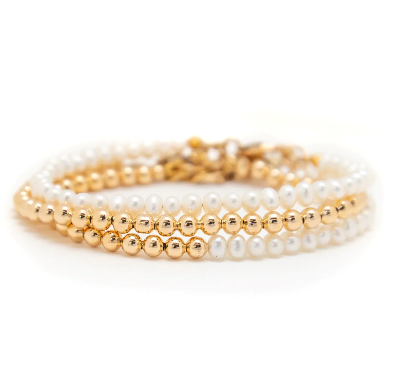 Gold beaded bracelets, made in Haiti, modern jewelry for minimalist women