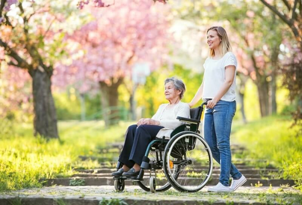 ride through the park on a manual wheelchair