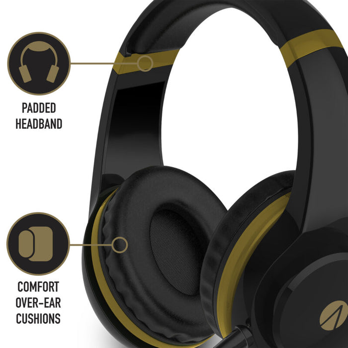 black and gold gaming headset