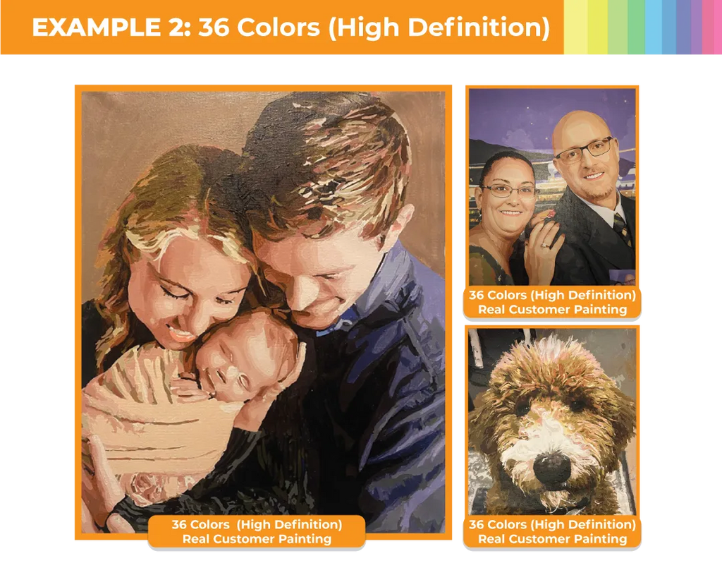 examples with 36 colors - compare quality of custom paint by numbers kit