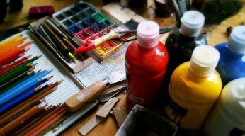 Painting materials on a table