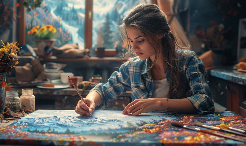 A painter putting the final touches on a paint by numbers canvas, symbolizing the completion of a journey both artistic and personal.