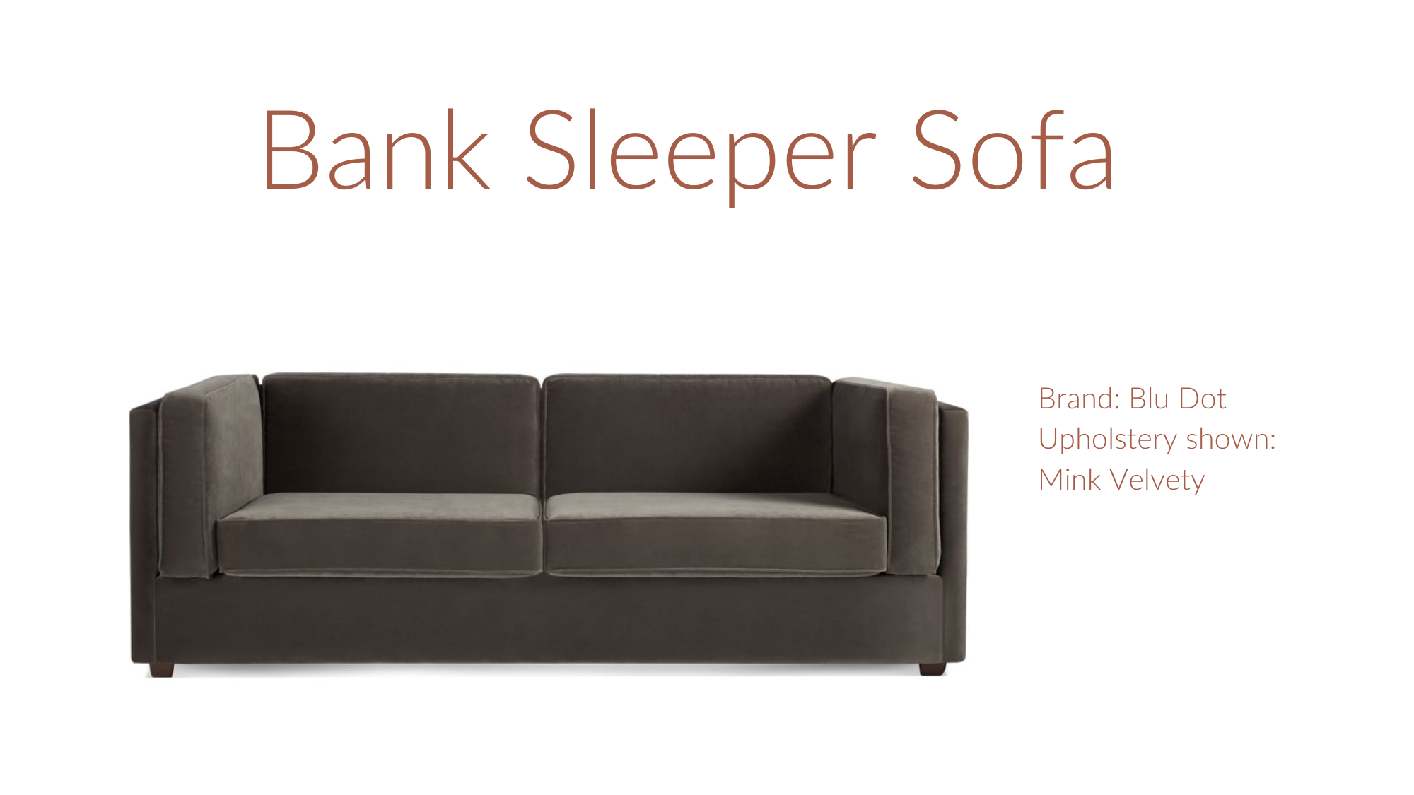 Bank sleeper sofa in mink velvet brown grey