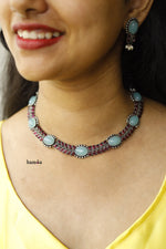 Load image into Gallery viewer, Pastel Green Kemp Leaves Necklace Set-Hamsa-Hamsa
