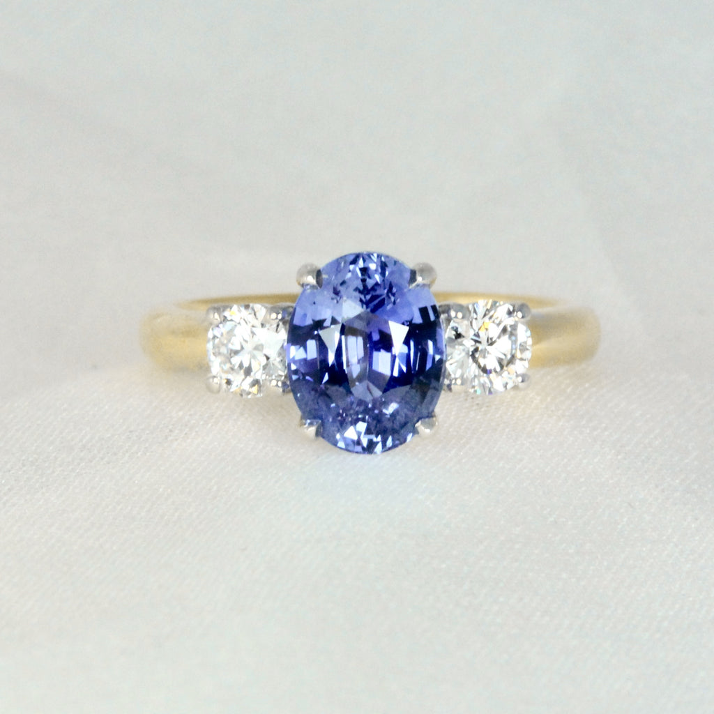 Contemporary blue sapphire & diamond 18ct gold ring - bespoke & unique -  Sue Lane