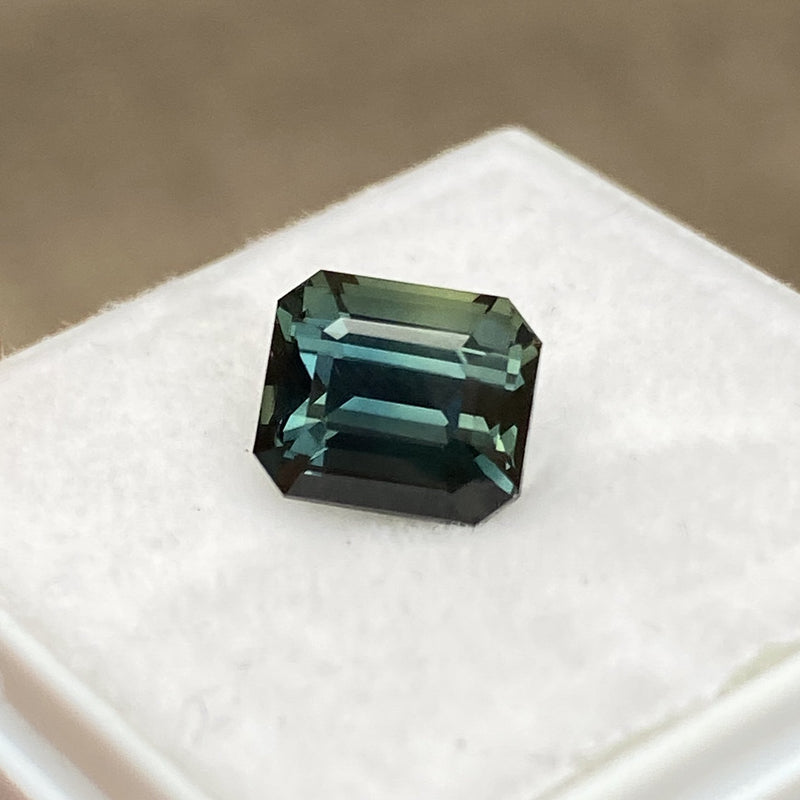 3.18 ct Emerald Cut Teal Sapphire Certified Unheated