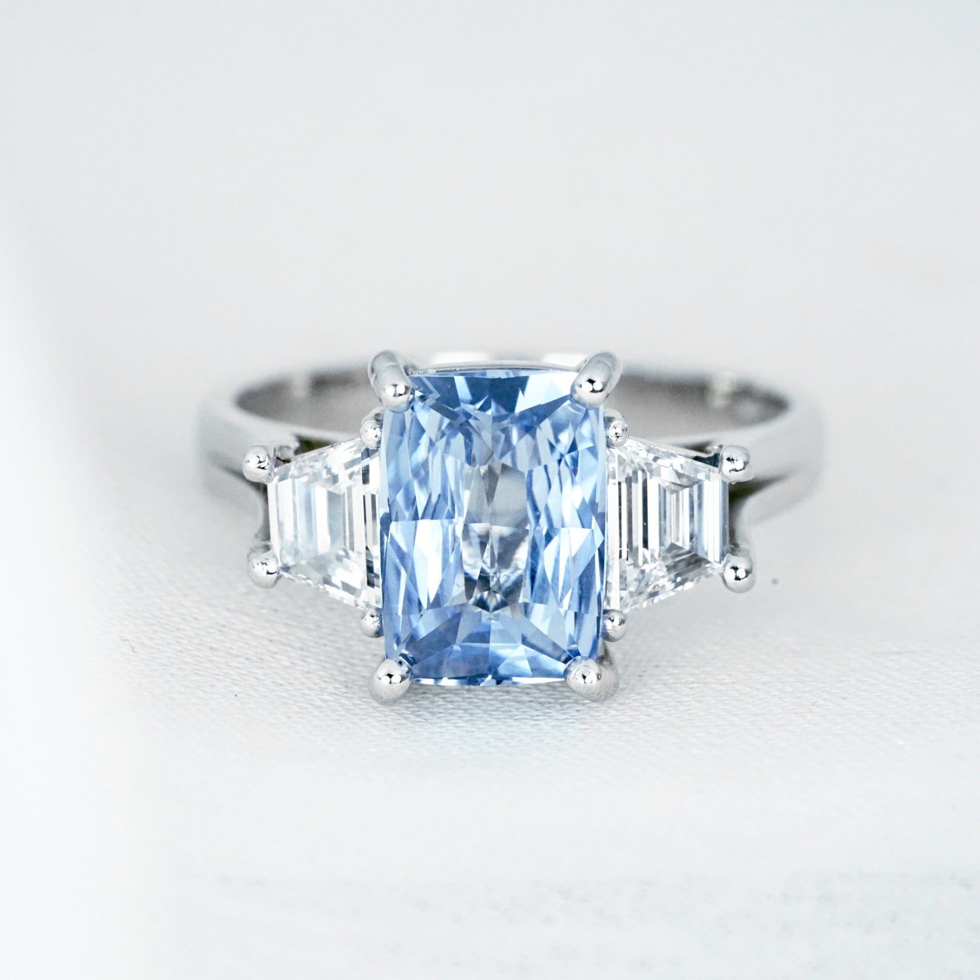 Light Blue Sapphire Engagement Ring In Platinum Deliqagems