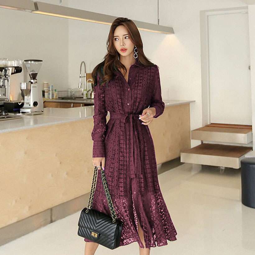 Women's Vintage Dress, Lace Long Sleeve Dress