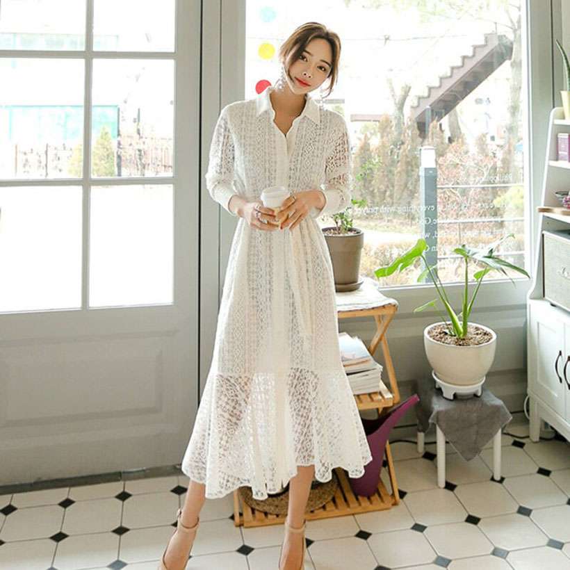 Women's Vintage Dress, Lace Long Sleeve Dress