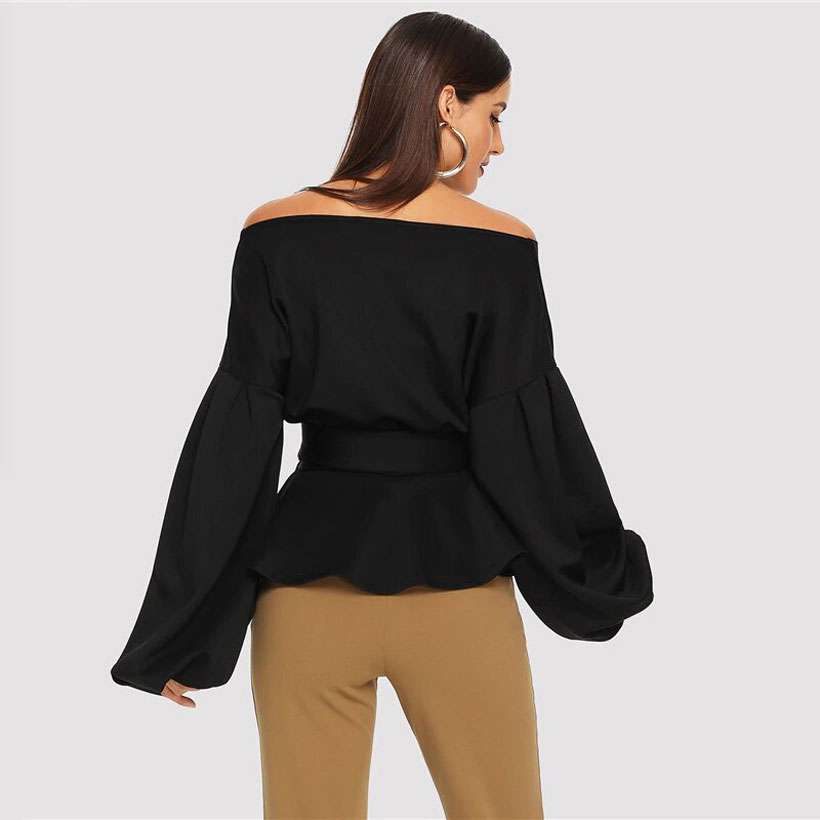 Women Elegant Lantern Surplice Peplum Off Blouse - Shop Electronics, Fashion, Beauty, Home & Garden & More @Nesavastore