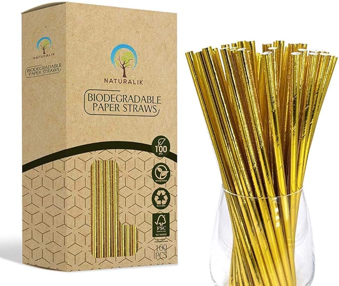 biodegradable gold foil paper straws from naturalik store on amazon