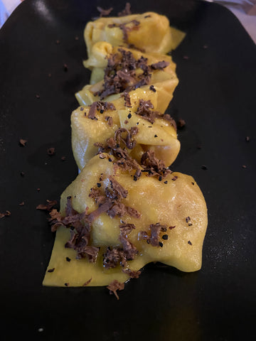 Close-up of pasta with shaved Italian black truffles