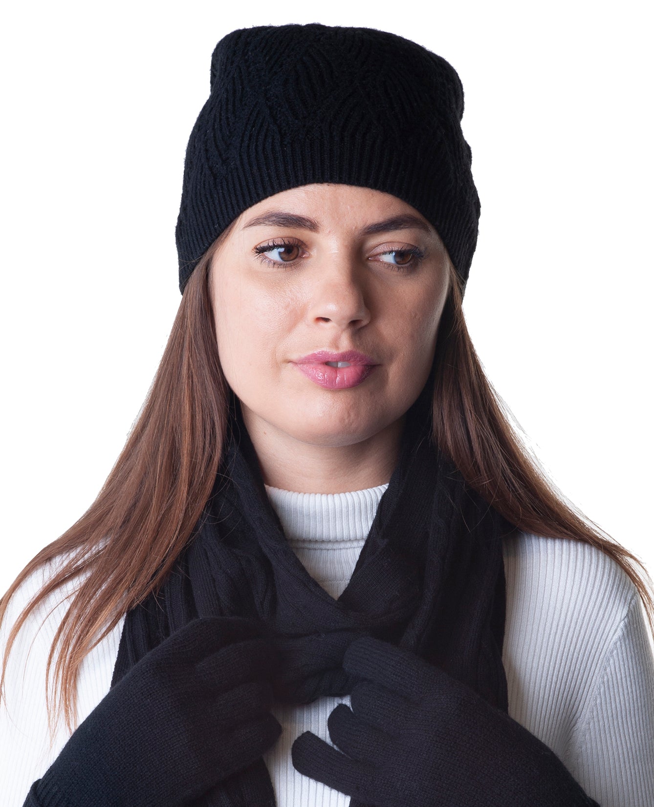 Beanie Hat - Cable Knit - Cashmere Merino - Black
