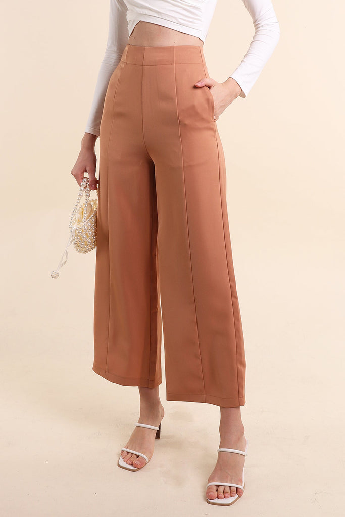 V-Shaped High Waist Pants - Caramel - Pomelo Fashion