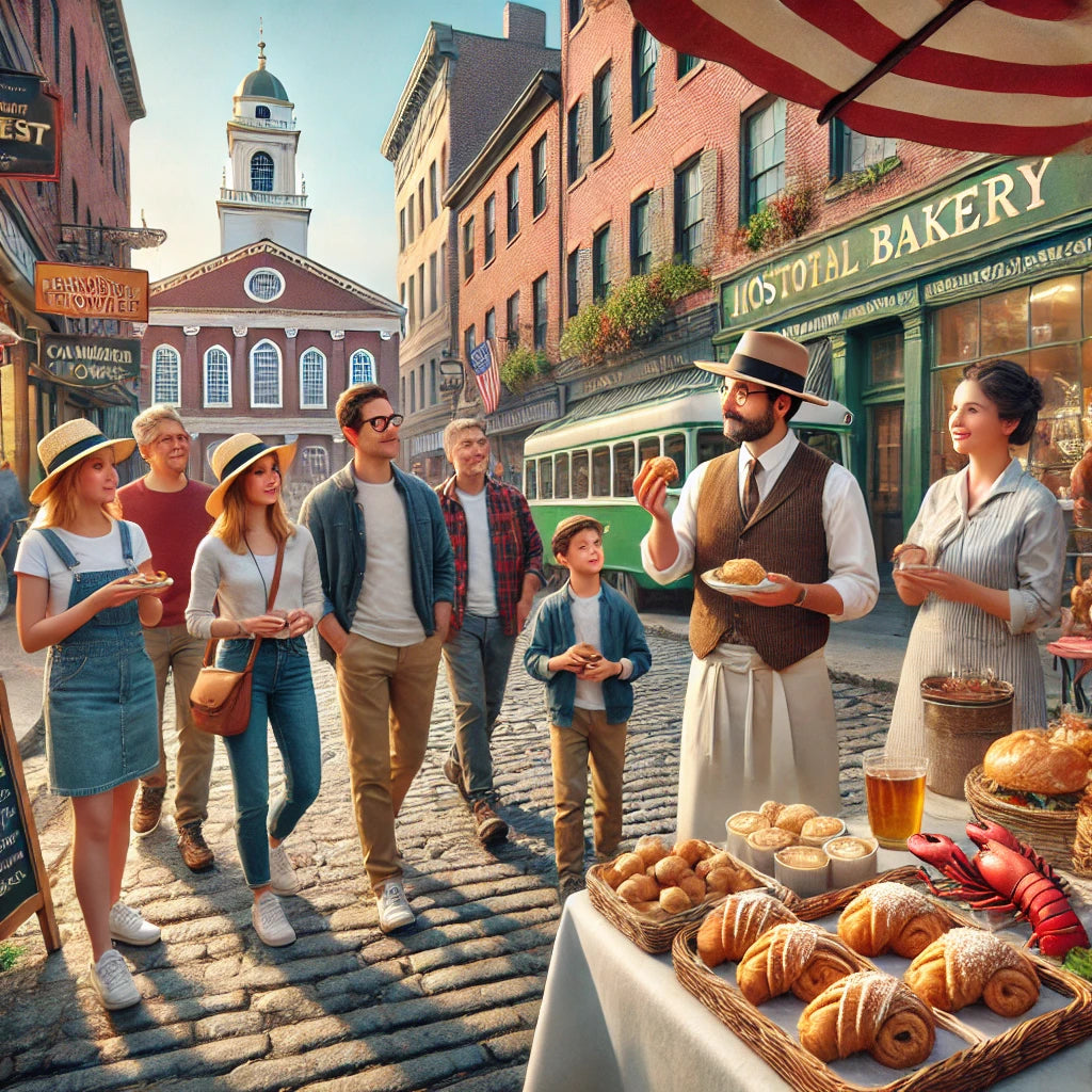 Boston team tasting North End cannolis on a historical food tour