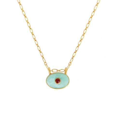 Collier deva chaine fine pierre amazonite oeil nilai