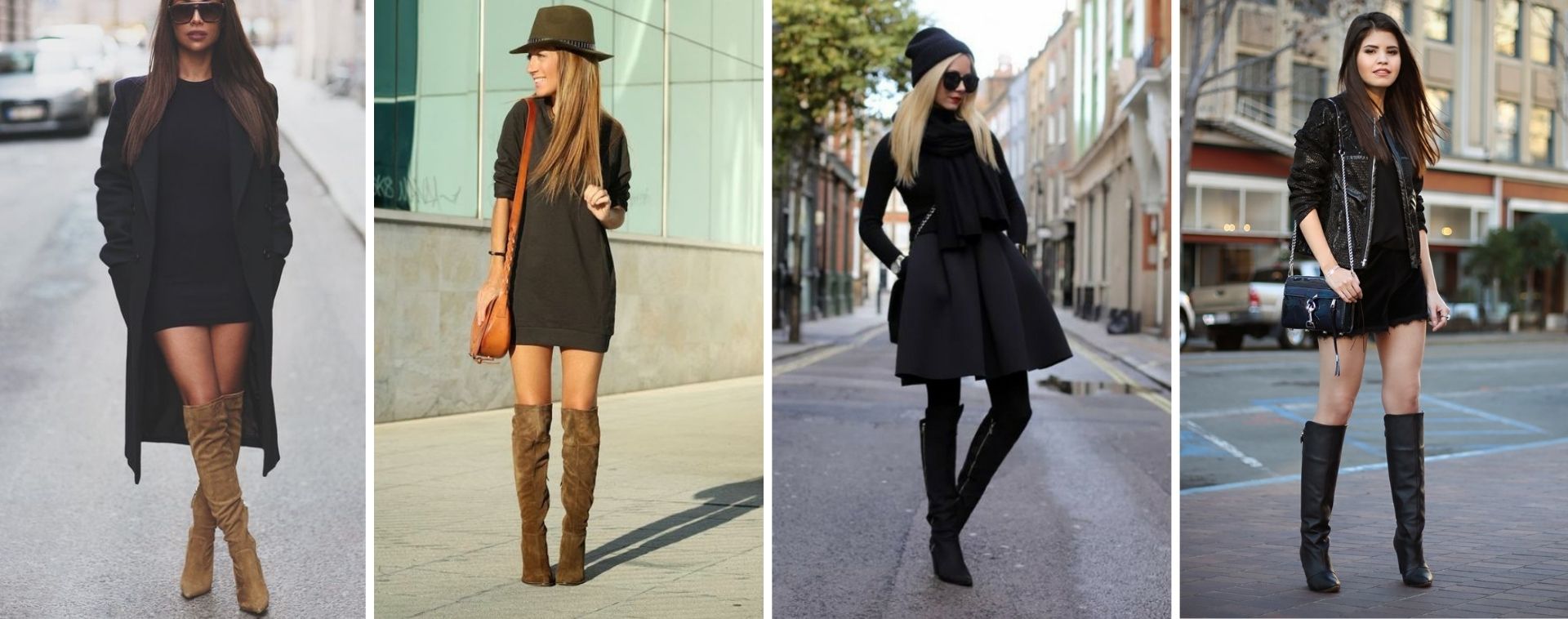 robe noire bottes en cuir