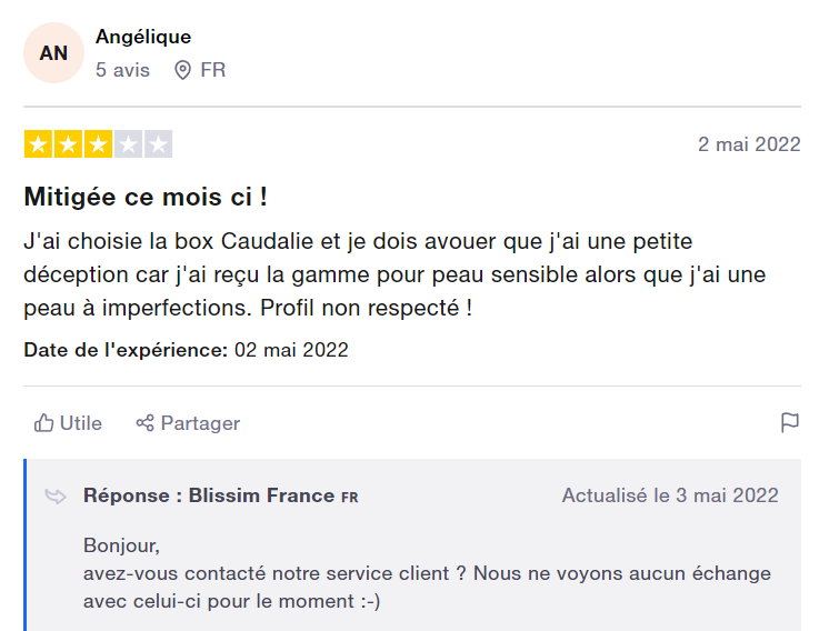 Blissim critique trustpilot