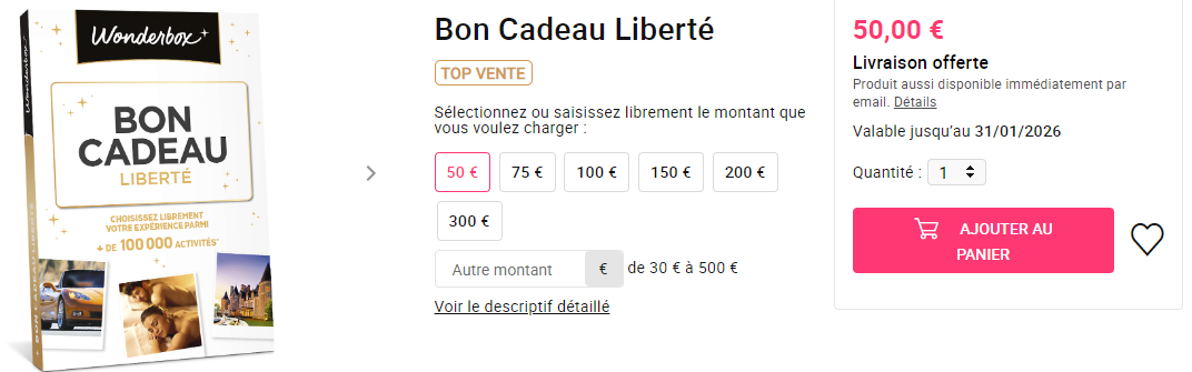 Wonderbox bon cadeau liberté