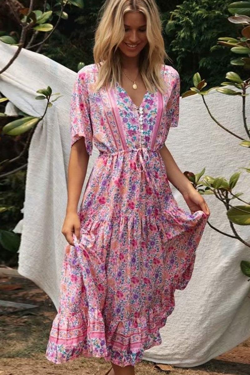 Maxi Robe Bohème Rose Fleurie Vie De Bohème 