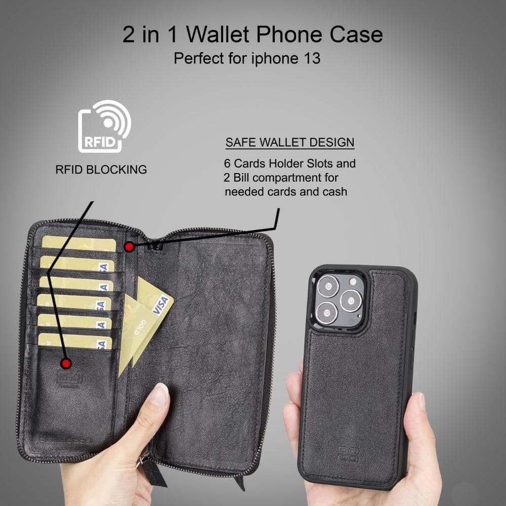 Apple iPhone 13 Pro Max Pouch Magnetic Detachable Leather Wallet Case Bouletta Shop