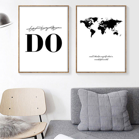 Poster Carte Du Monde Noir et Blanc Motivation