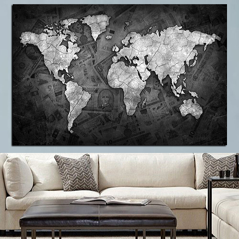 Poster Carte Du Monde Noir Et Blanc Billets