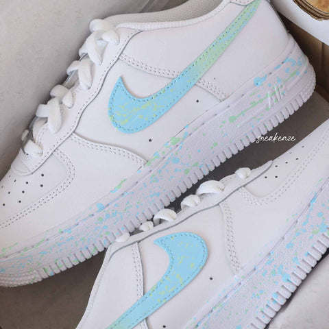 baskets nike air force 1 custom splash pastel baby blue et menthe sneakers af1 sneakeaze