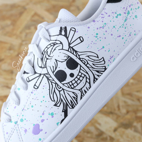 Baskets Adidas stan smith custom personnalisation sur-mesure Yamato feat One piece célèbre pirate chasseur de trésor - manga japan personnalisation pour homme et femme