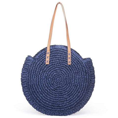 blue straw round shoulder bag