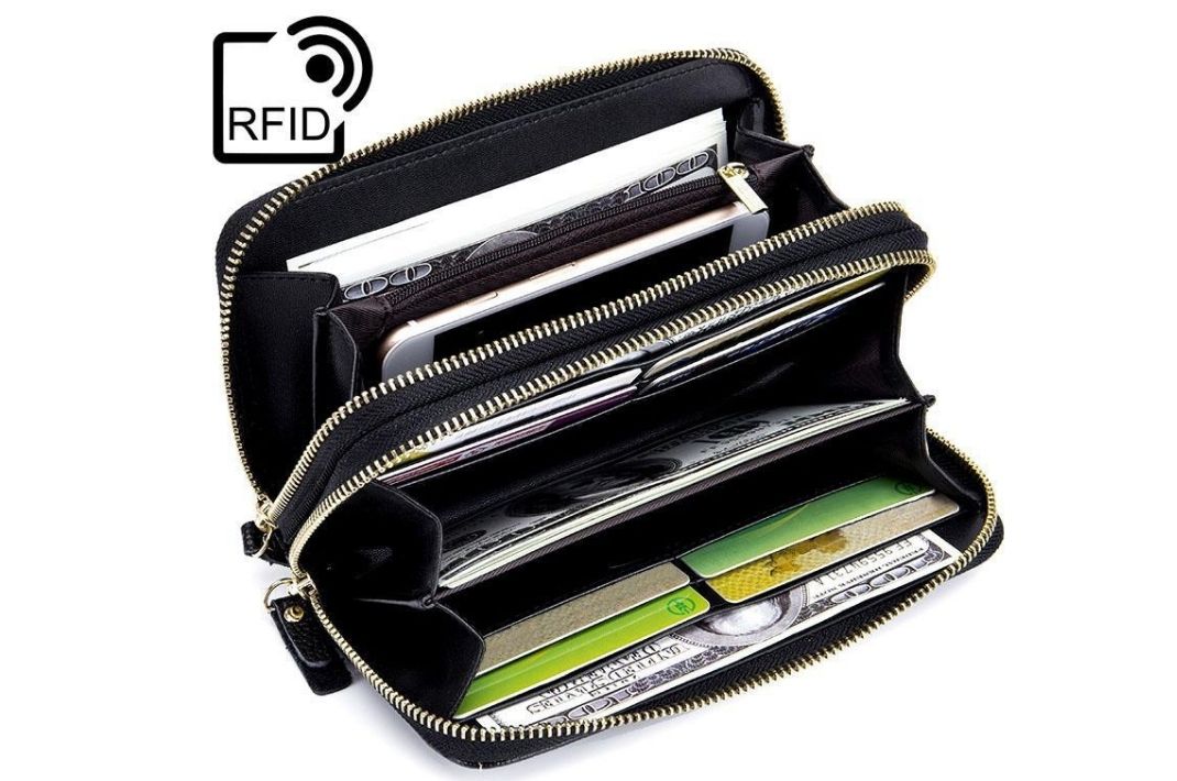 Porte-cartes en cuir pu zippé RFID - Le secur™