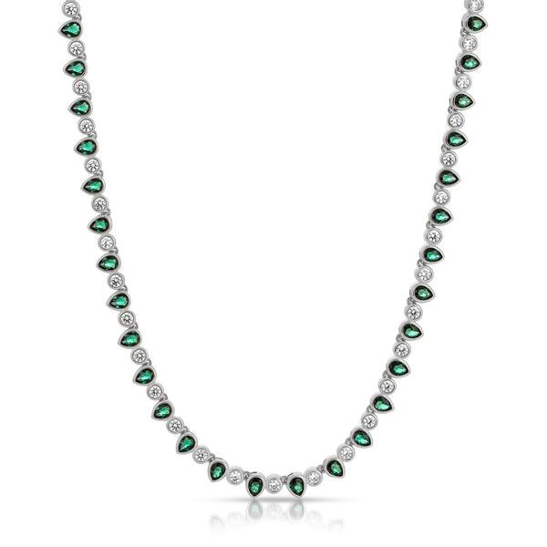 Roman Malakov 9.70 Carat Total, Oval Cut Green Emerald and Diamond Necklace  For Sale at 1stDibs | green tennis necklace