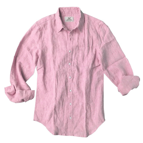 Long sleeve mens shirt made from linen fabric in a pink color