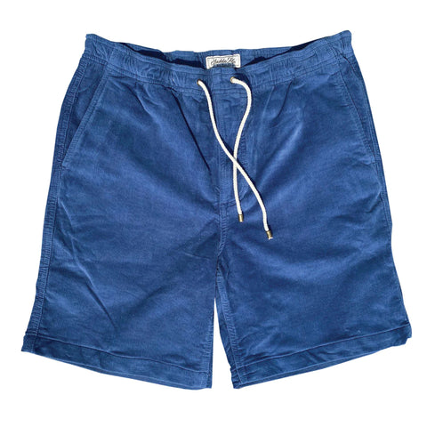 Blue corduroy shorts for men with a drawstring waistband