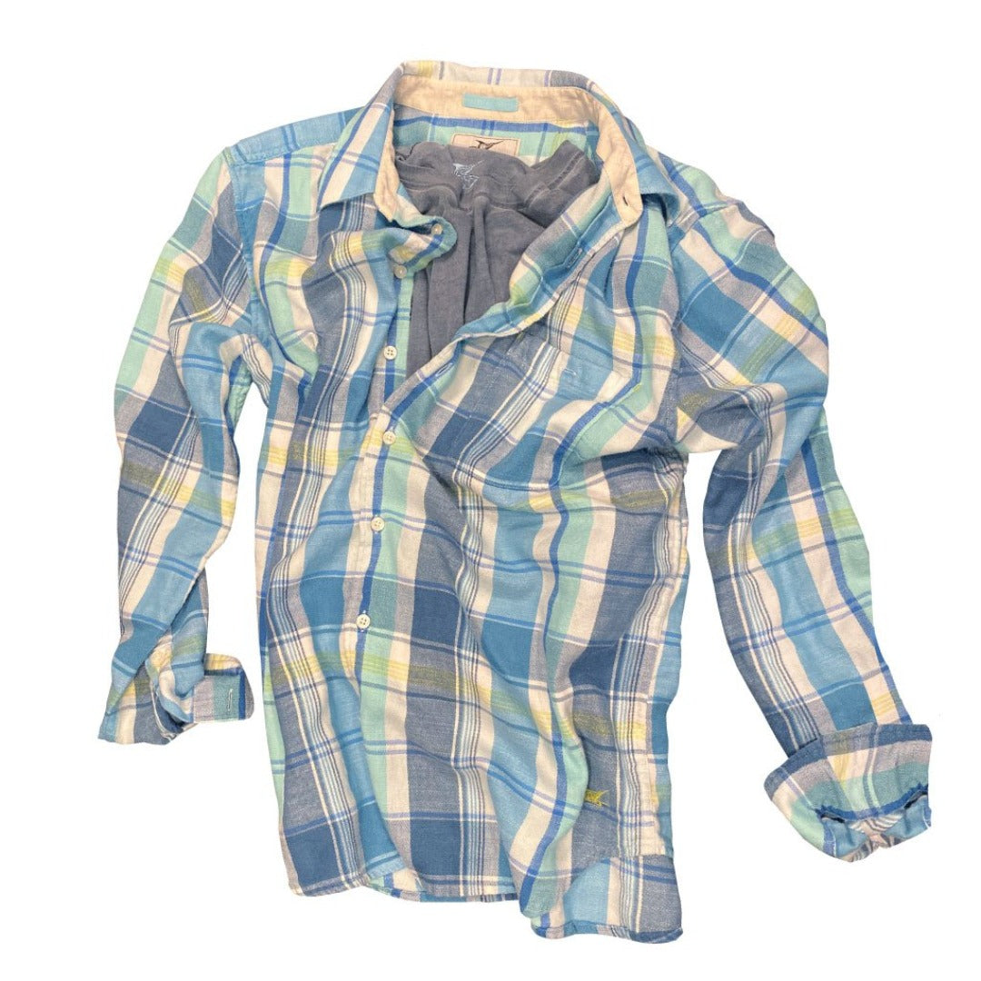 shoreline shirt - surf blue plaid s