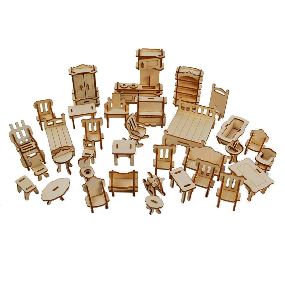 ventil udmelding Betinget 34 pcs Laser Cut - Dollhouse Furnitures - Wooden 3D Puzzle Miniature M -  Supply Epic