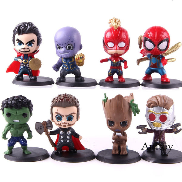 Avengers Endgame Thanos Captain Marvel Spiderman Doctor Strange Thor Star  Lord Tree Man Q Version PVC Figures Toys 8pcs/set