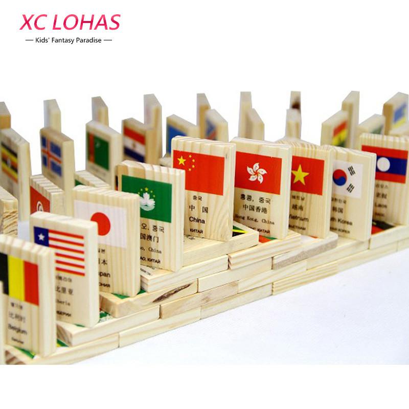 100pcsset Wooden National Flag Domino Children Puzzle Funny Domino Ga