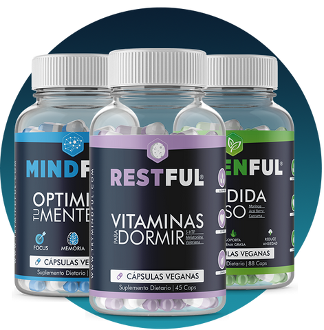 Suplementos dietarios nootrópicos Greenful, Mindful y Restful