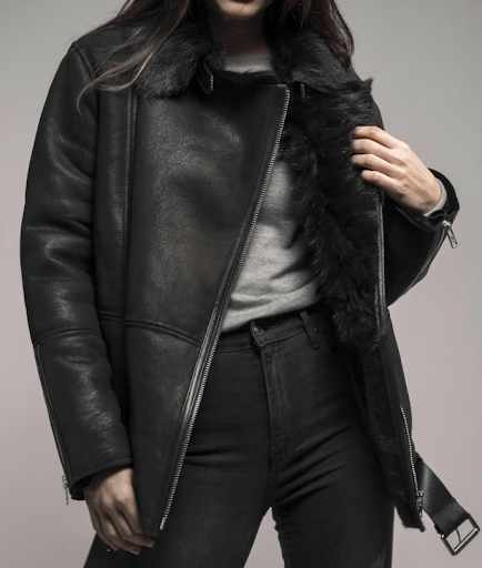 Model with black jacket