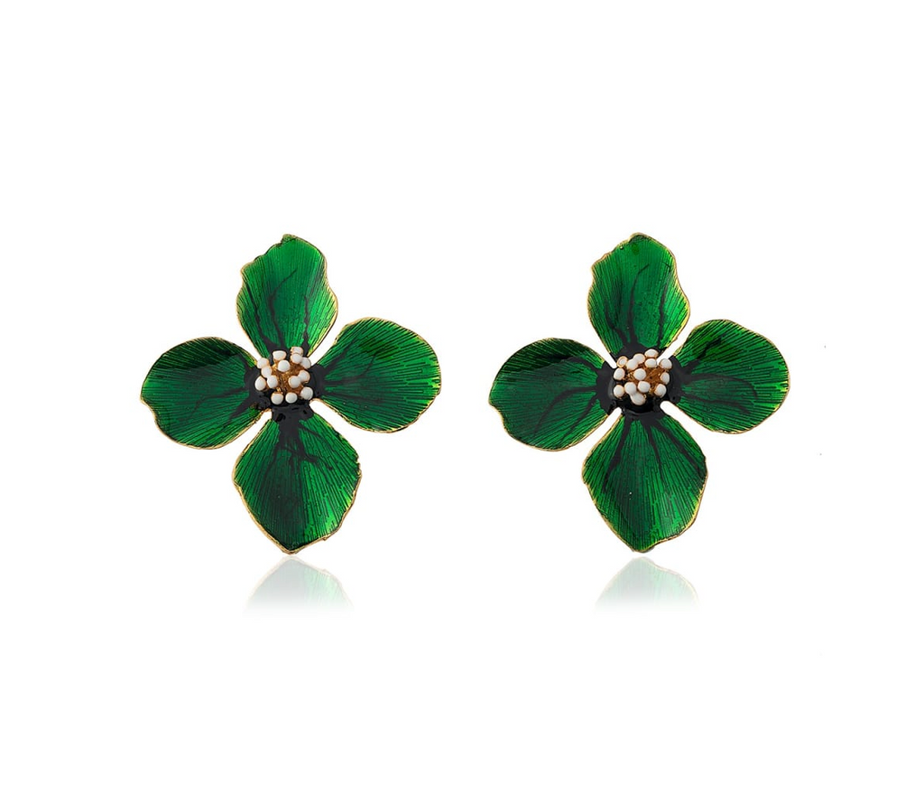 Green Viola Flower Earrings, Milou Jewelry