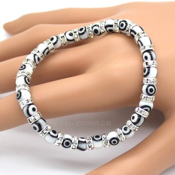 Evil Eye Bracelets, Composed of Eye Glass Beads and 6 Mm Diamante ,6 Color