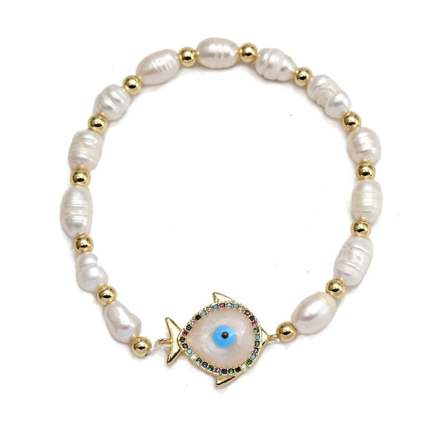Evil Eye Bracelets, Composed of Eye Glass Beads and 6 mm Diamante ,6 Color White