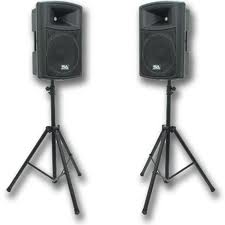 Portable PA speakers on stands