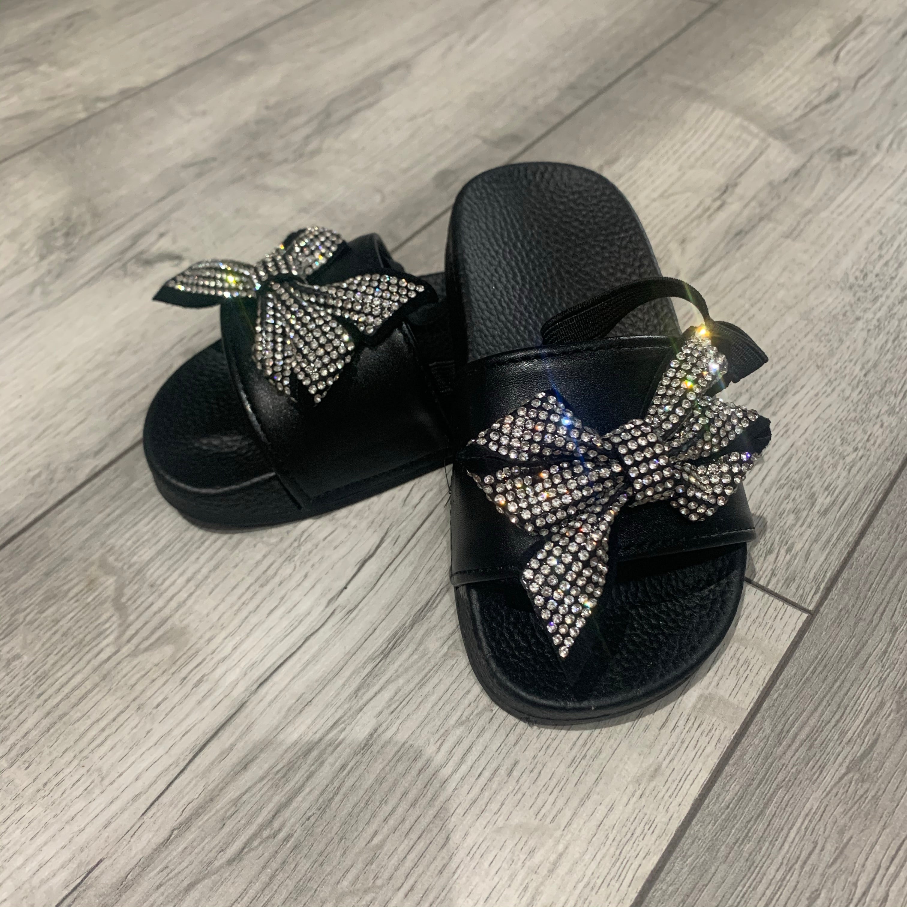 black sparkly sliders